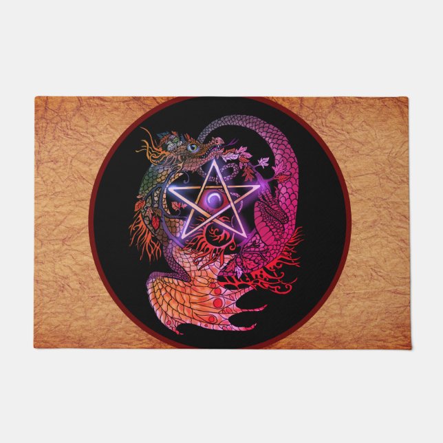 Art Nouveau Pentagramm Dragon Fußmatte (Vorderseite)