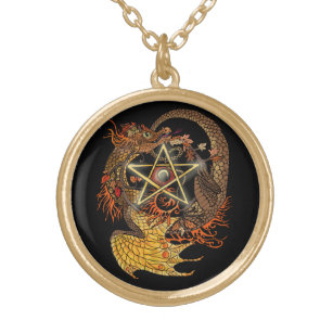 Art Nouveau Pentagramm Dragon~necklle Vergoldete Kette