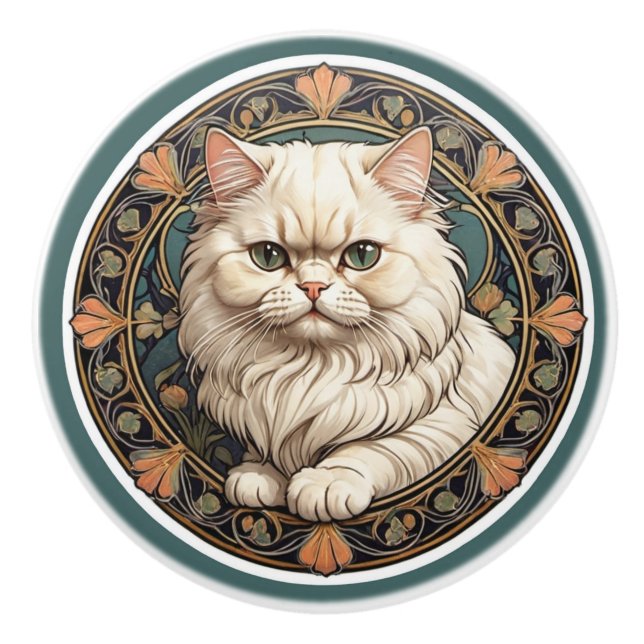 Art Nouveau Persian Cat Keramikknauf (Vorderseite)