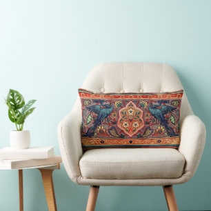 Art Nouveau Pfauen im Blumenrankenfries im Vintage Lendenkissen