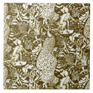 Art Nouveau Pfauenmuster, Braun und Creme Fliese