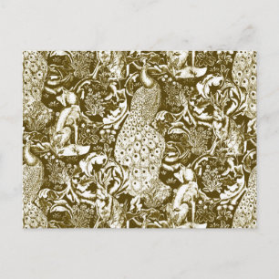 Art Nouveau Pfauenmuster, Braun und Creme Postkarte