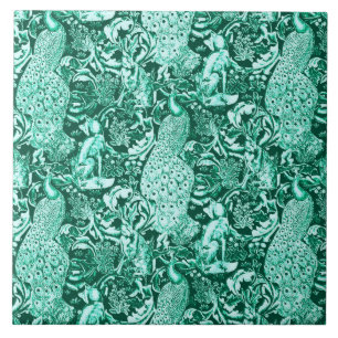 Art Nouveau Pfauenmuster, Türkis und Aqua Fliese