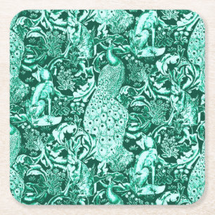 Art Nouveau Pfauenmuster, Türkis und Aqua Rechteckiger Pappuntersetzer