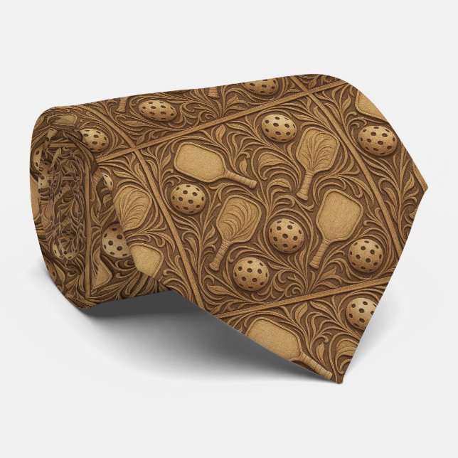 Art Nouveau Pickleball Necktie – Brown Elegant Krawatte (Gerollt)