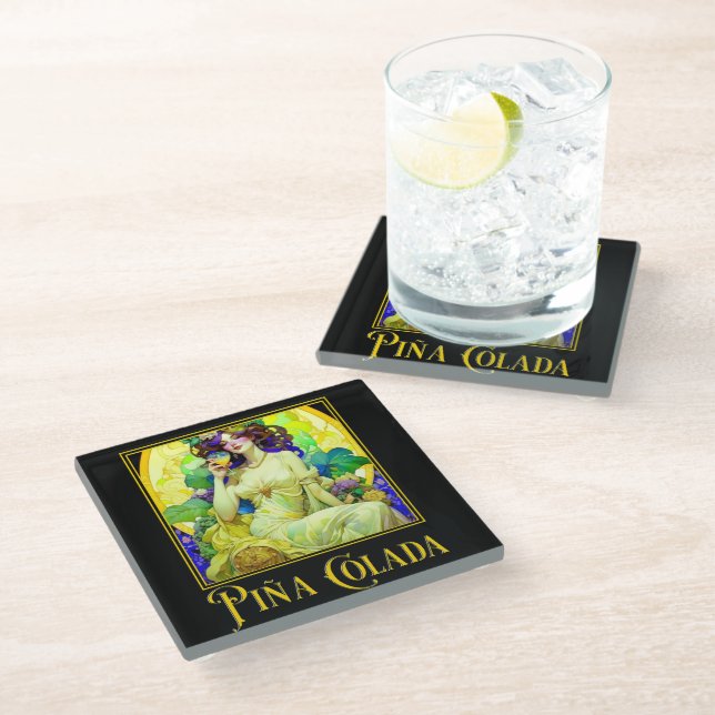 Art Nouveau Pina Colada Glasuntersetzer (Schrägansicht)