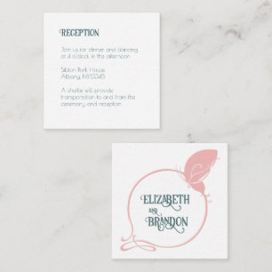Art Nouveau Pink Butterfly Hochzeitsempfang Begleitkarte