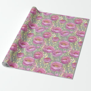Art Nouveau Pink ranunculus Geschenkpapier