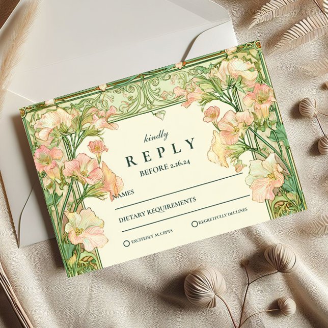 Art Nouveau Pink Sweet Pea Wedding RSVP Karte (Von Creator hochgeladen)