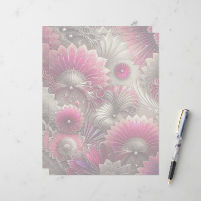 Art Nouveau Pink und Silver Fans (Vorderseite/Rückseite Beispiel)