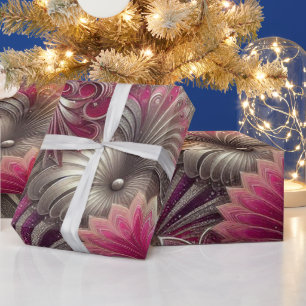 Art Nouveau Pink und Silver Fans Geschenkpapier