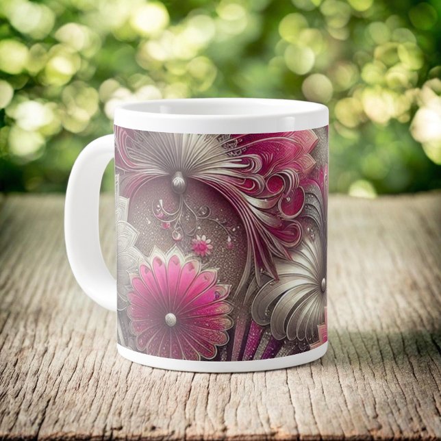 Art Nouveau Pink und Silver Fans Jumbo-Tasse (Von Creator hochgeladen)