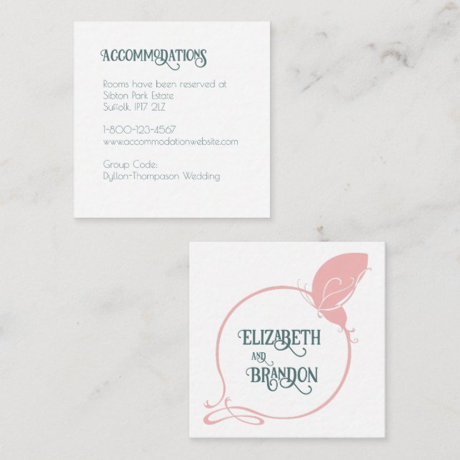 Art Nouveau Pink Vintag Butterfly Unterkünfte Begleitkarte (Vorne/Hinten)