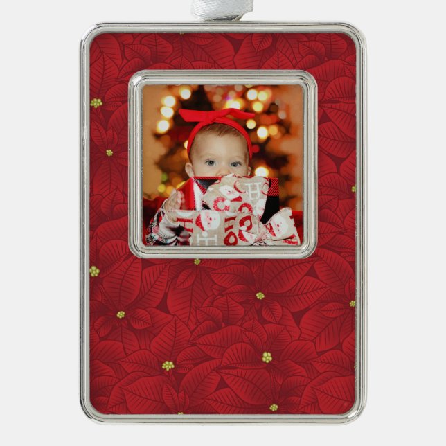 Art Nouveau Poinsettia Baby's First Christmas Rahmen-Ornament Silber (Vorderseite)