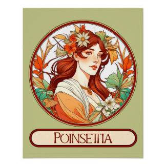 Art Nouveau Poinsettia Frau Poster