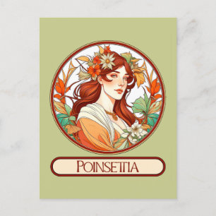 Art Nouveau Poinsettia Frau Postkarte