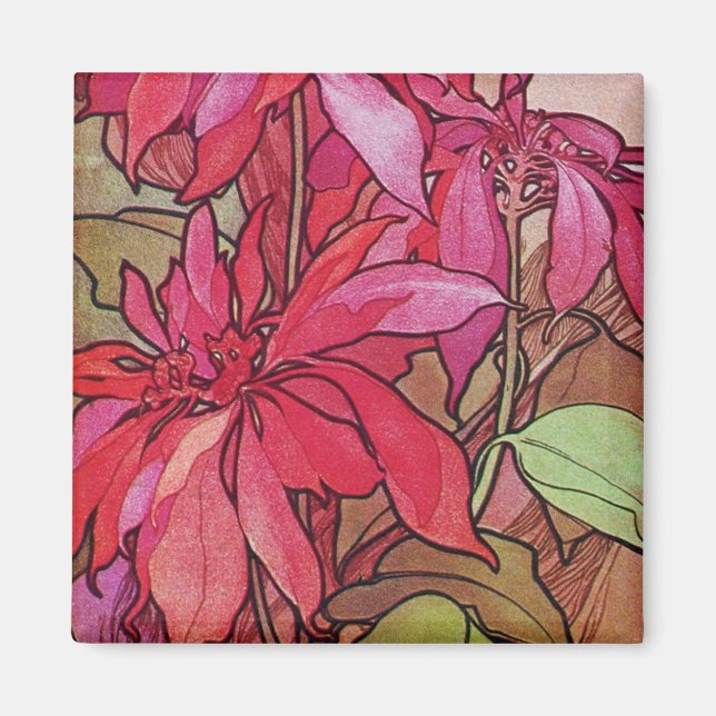 Art Nouveau Poinsettia Weihnachtszeit Kühlschrankm Magnet (Vorne)