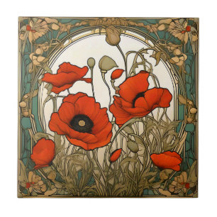 Art Nouveau Poppies Blume Fliese