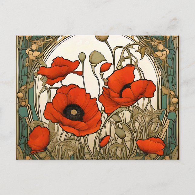 Art Nouveau Poppies Blume Postkarte (Vorderseite)