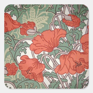 Art Nouveau Poppies Quadratischer Aufkleber