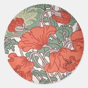 Art Nouveau Poppies Runder Aufkleber