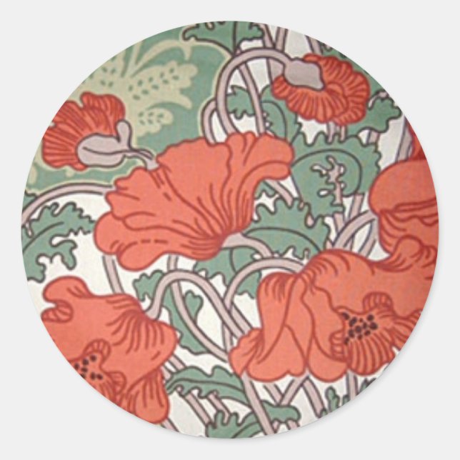 Art Nouveau Poppies Runder Aufkleber (Vorderseite)