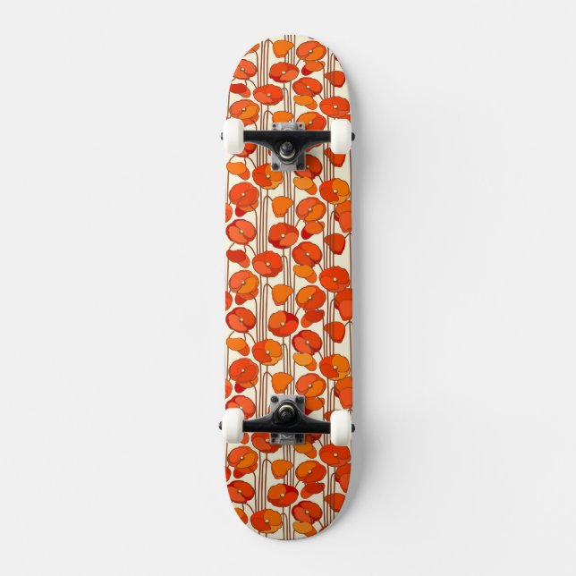 Art Nouveau Poppies Skateboard (Vorderseite)