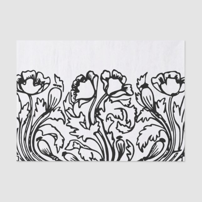 Art nouveau poppy floral black white elegant  seidenpapier (Vorderseite)