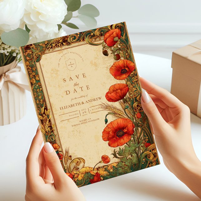 Art Nouveau Poppy Wedding Save The Date (Von Creator hochgeladen)