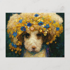Art Nouveau portrait of poodle dog with flowers Postkarte
