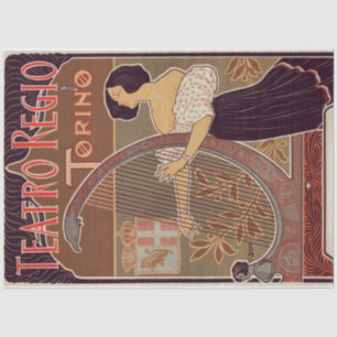 Art Nouveau Poster 22 Harfe Dame Decoupage Seidenpapier