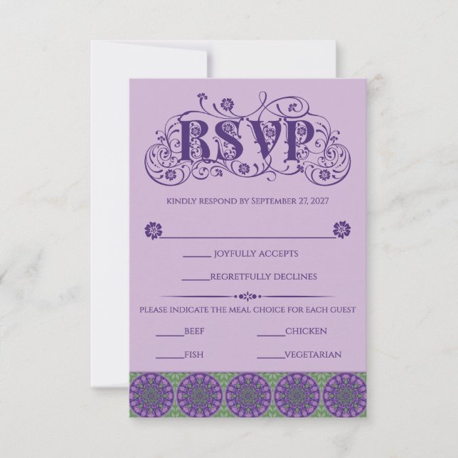 Art Nouveau Purple Thistle Wheel Vertical RSVP Karte (Vorderseite)