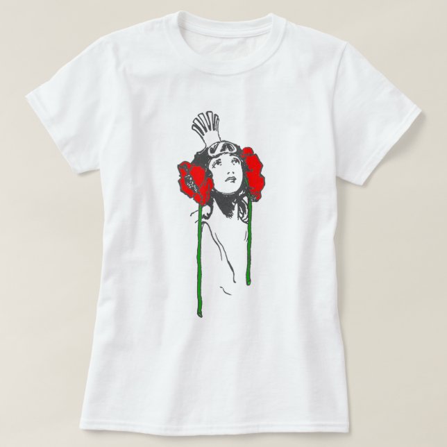 Art Nouveau Queen Red Poppies Ozma T-Shirt (Design vorne)