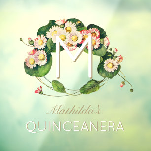 Art Nouveau Quinceanera-Daisies-Monogramm 15 Jahre Fensteraufkleber