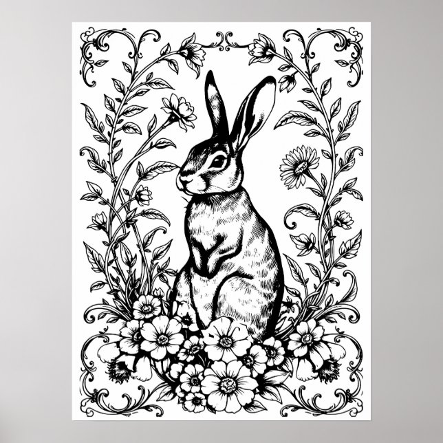 Art Nouveau Rabbit Coloring Poster 3 (Vorne)