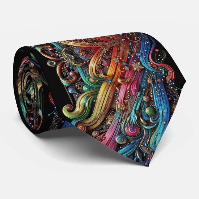 Art Nouveau Rainbow Circuit Board Necktie Krawatte (Gerollt)