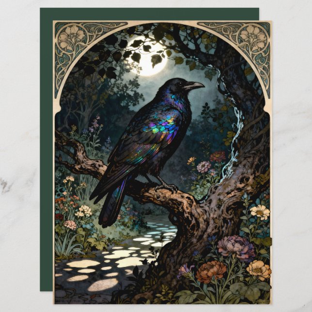 Art Nouveau Raven Scrapbook Paper (Vorne/Hinten)