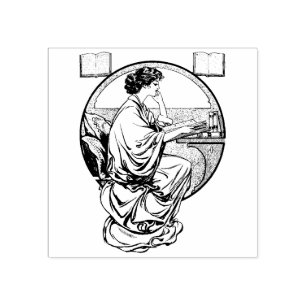 Art Nouveau Reading Books Rubber Briefmarke Gummistempel