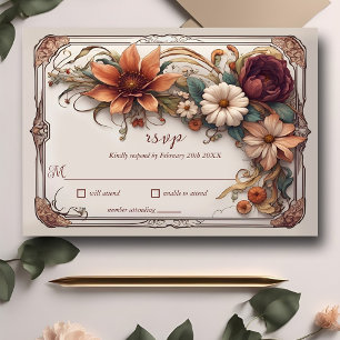 Art Nouveau realistische florale Hochzeitsantwortk RSVP Karte