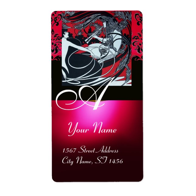 ART NOUVEAU RED BLACK GOLD DAMASK MONOGRAMM , ruby (Vorne)
