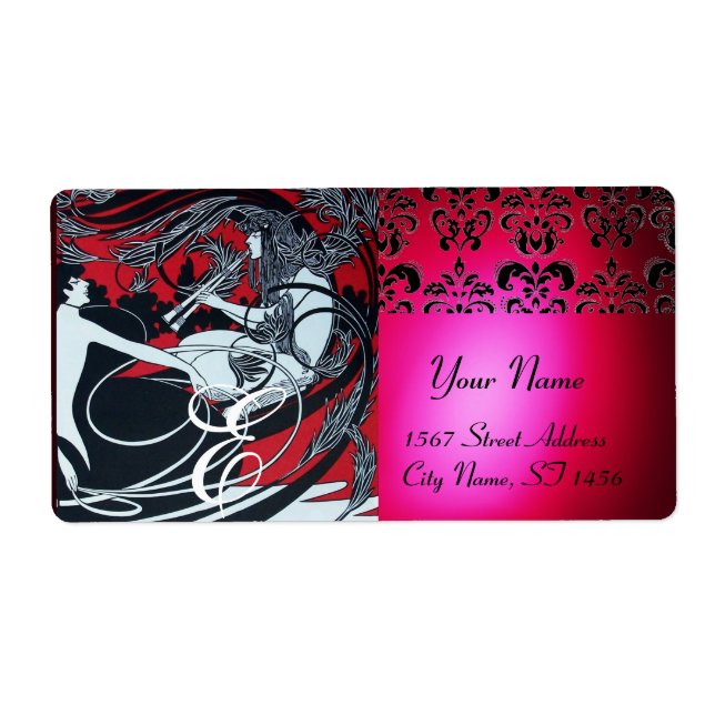 ART NOUVEAU RED BLACK GOLD DAMASK MONOGRAMM , ruby (Vorne)