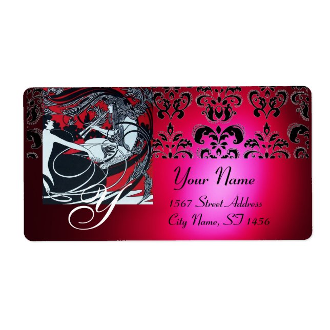 ART NOUVEAU RED BLACK GOLD DAMASK MONOGRAMM , ruby (Vorne)