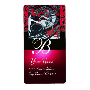 ART NOUVEAU RED BLACK GOLD DAMASK MONOGRAMM , ruby