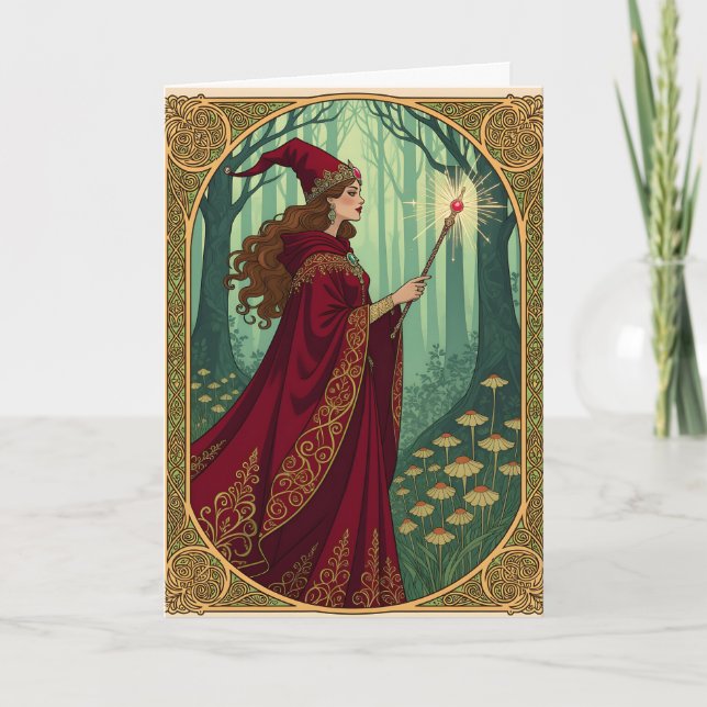 Art Nouveau Red Hexe Halloween Karte (Vorderseite)