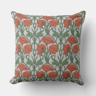 Art Nouveau Red Poppy Floral Print Kissen