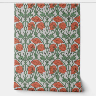 Art Nouveau Red Poppy Floral Print Tapete