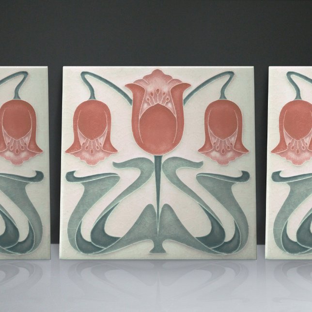 Art Nouveau Red Tulips Zuhause Wall Deco Fliese (Von Creator hochgeladen)