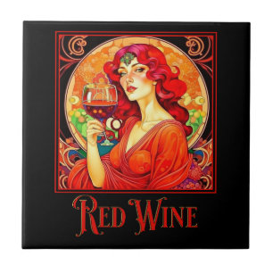 Art Nouveau Red Wine Fliese