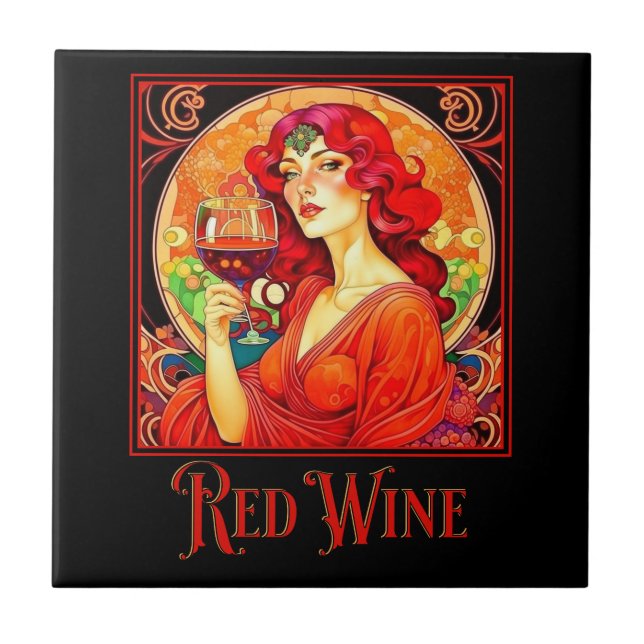 Art Nouveau Red Wine Fliese (Vorderseite)