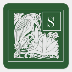 Art Nouveau Reiher Monogramm Aufkleber